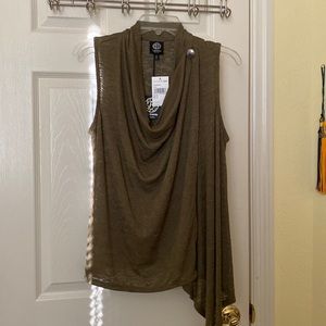 Bobeau Wrap knot blouse, Petite Large, Dark Green, Brand New with Tags